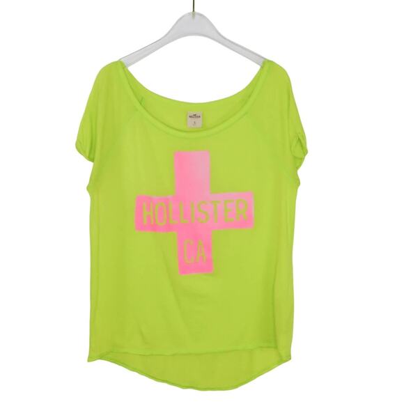 Y2k Hollister Neon Graphic Tee with Pink Cross & Logo Small - Picture 2 of 6